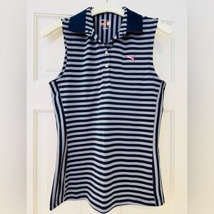 Puma Blue and White Striped women’s  Polo golf shirt.